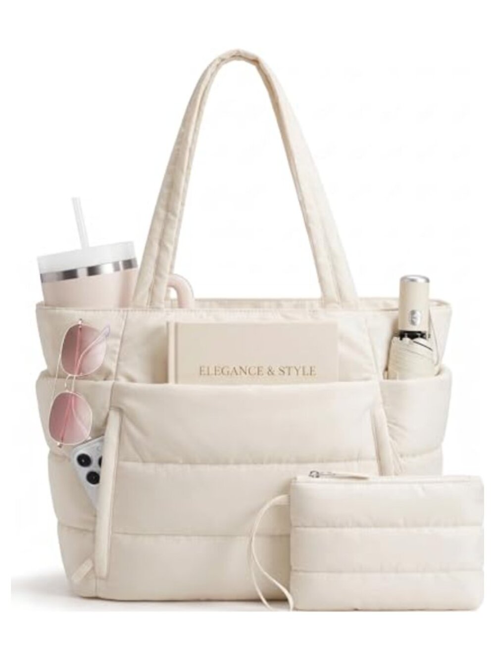 Wtyssn Puffer Tote Bag Large Quilted Shoulder Bag Laptop Compartment for Work